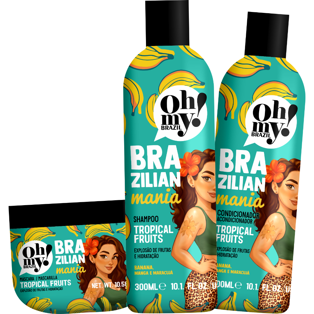 Kit Tropical Fruits Brazilian Mania 300ml OhMy Shampoo, Condicionador e Mascara