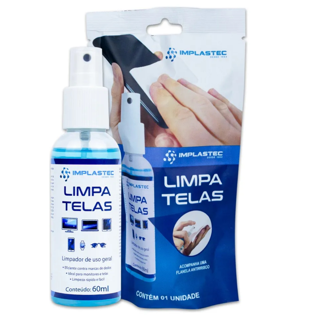 Limpa Telas Com Flanela Monitor Notebook TV Tablet Celular 60ml