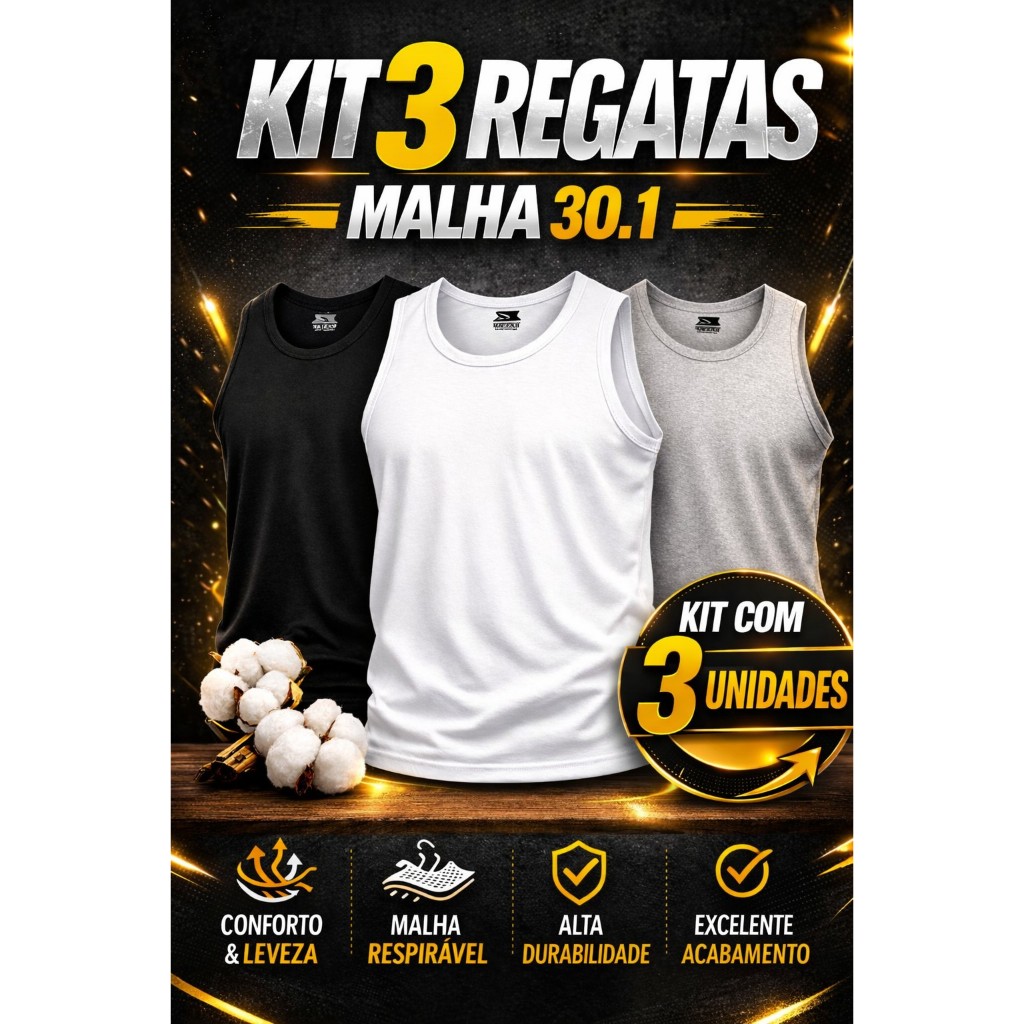 KIt com 3 Regatas Masculinas ou unidade - 100% Algodão Cores Modernas Conforto Total - Qualidade Top em Oferta na Shopee