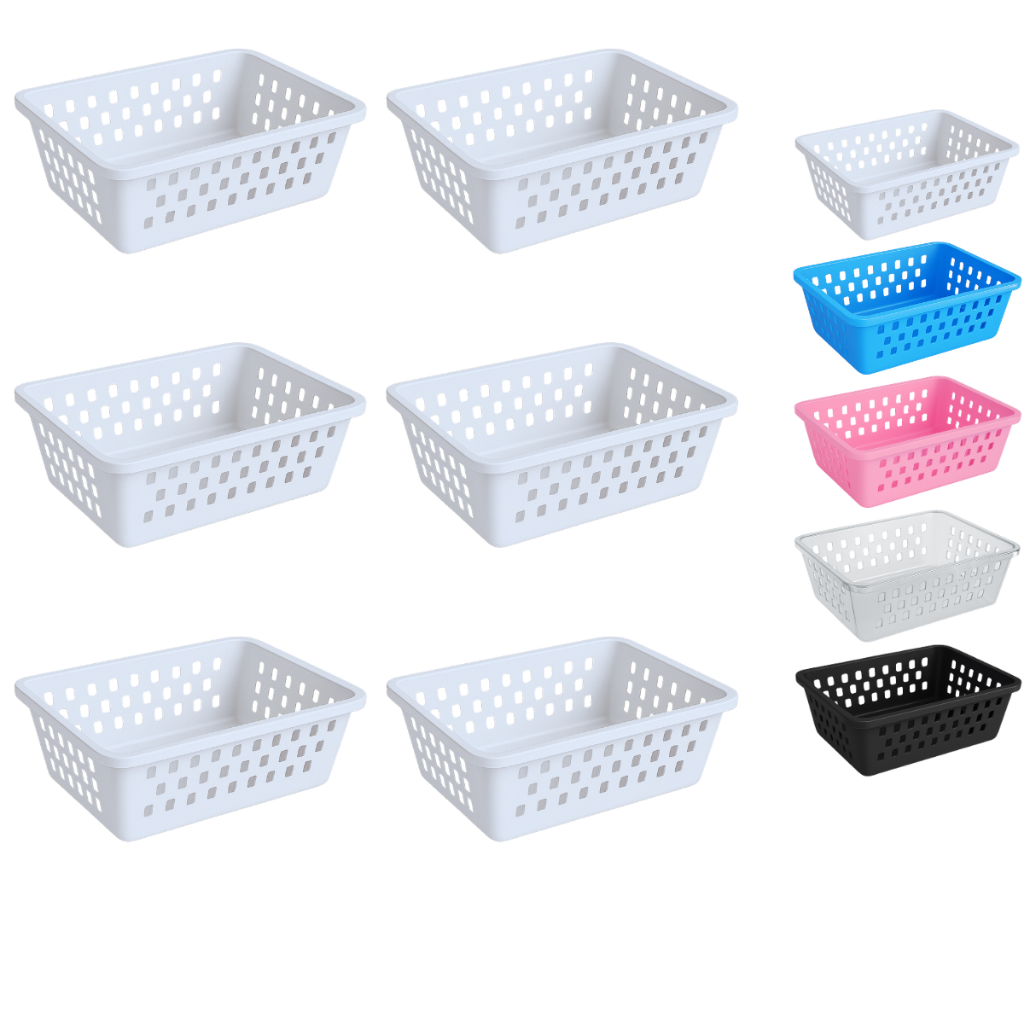 Cesto Organizador Kit 6 Peças 20x15x6cm Branco Transparente Rosa Azul Preto Medio de Plastico em Oferta na Shopee