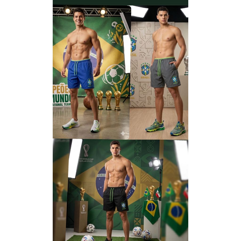 Bermuda Tactel com elastano Seleção Brasileira. Copa do Mundo. FIFA short da Copa. BRASIL brasil