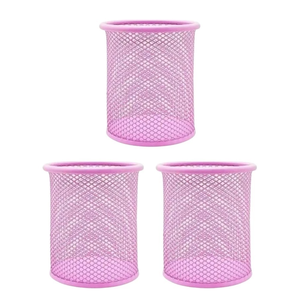 Kit Com  3 Porta Lápis Caneta Redondo Metal Aramado