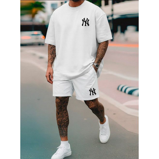 Conjunto Blusa Oversized e Bermuda Tactel Estampado Kit 2 Peças Estilo Streetwear Moderno