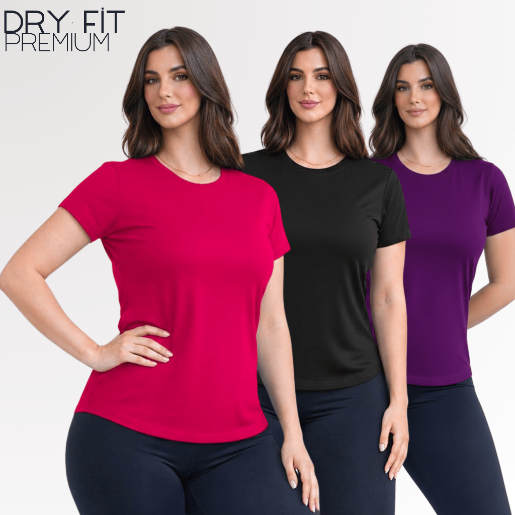 Kit 2 Camiseta DryFit Feminina Básica Sem Estampa Treino Academia Blusa Furadinha Seca Rápido Leve em Oferta na Shopee