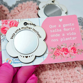 10 Mini Chaveiro Espelho Flor Dia Das Mães Mulheres em MDF E Card Personalizado em Oferta na Shopee
