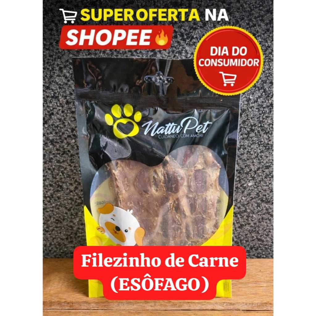 FILEZINHO DE CARNE(ESÔFAGO) c/06uni petisco para adestramento cães snacks mastigáveis mordedores pet 100% Natural em Oferta na Shopee