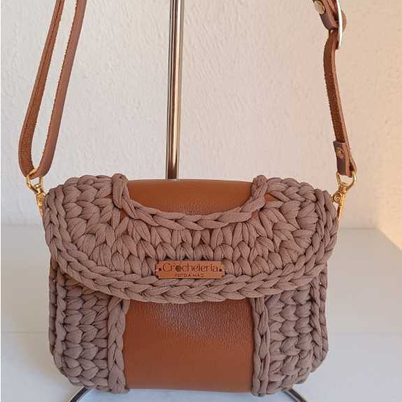 #B29 | Bolsa Boho Chic | Clutch artesanal feminina em crochê, feita à mão | couro e fio de malha | sem forro | Bag