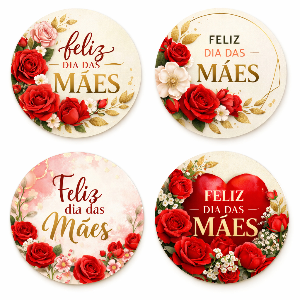 kit 120 Rótulo Adesivo Redondo Etiqueta Adesiva Personalizada Dia das Mães -Lembrancinha Doces 3x3cm