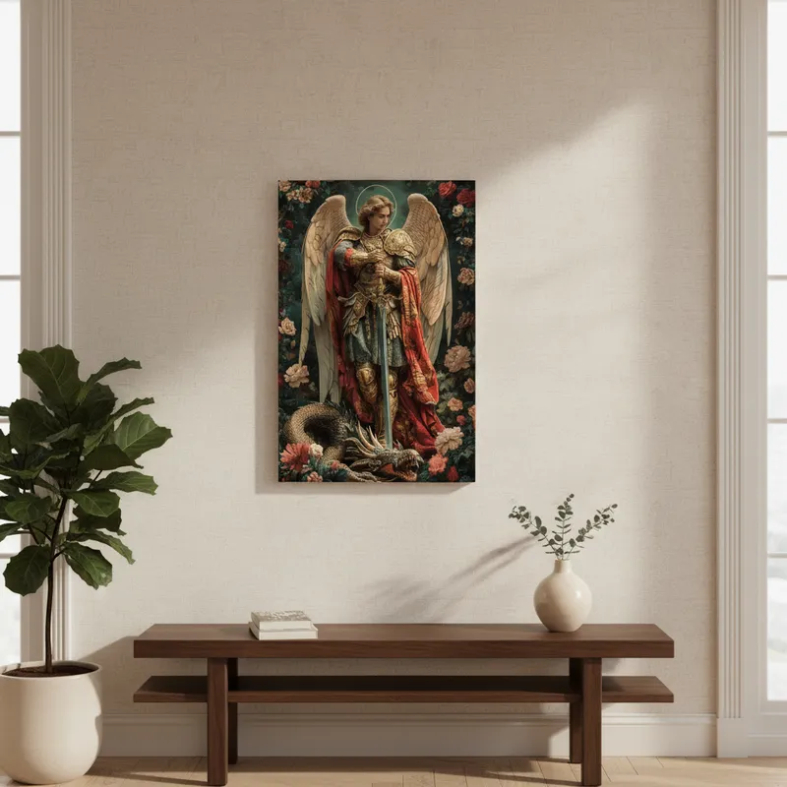 Quadro Arte Decorativa Religiosa Católica Proteção São Miguel Arcanjo Canvas 60x40