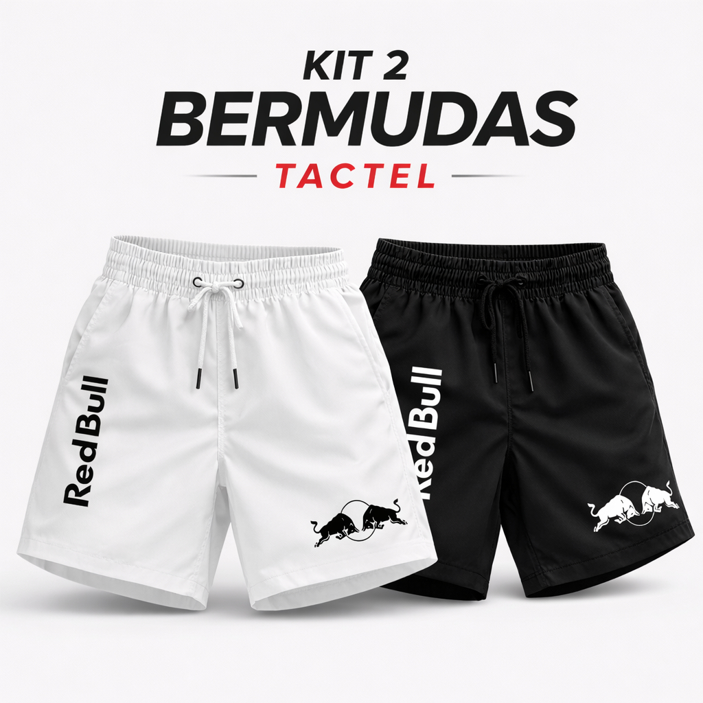 Kit 2 Bermudas Mauricinho Tactel Masculina Shorts Esportivo Red Praia Academia Confortável Verão