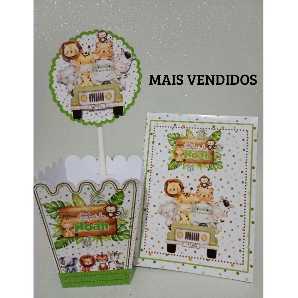Centro de mesa safari personalizado + plaquinha/ cachepô kit safari / kit 5 a 20 unidades