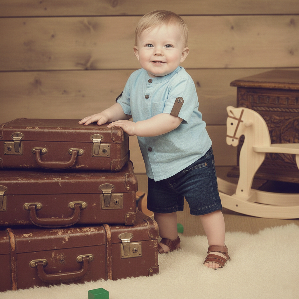 Camisa Social Menino Bebê com Shorts Jeans Conjunto Azul 2 Peças Roupa Infantil
