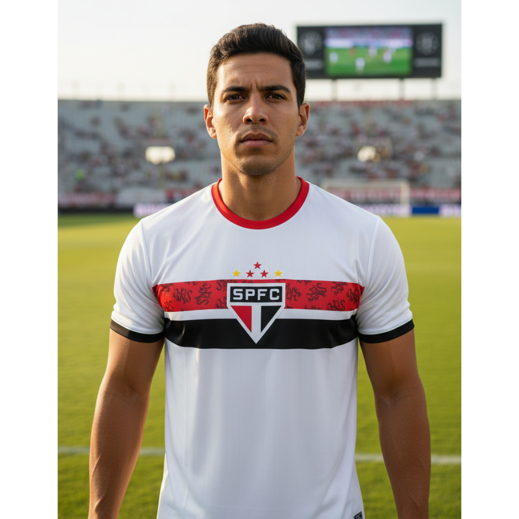 Camiseta São Paulo Braziline Stencil Masculina Oficial