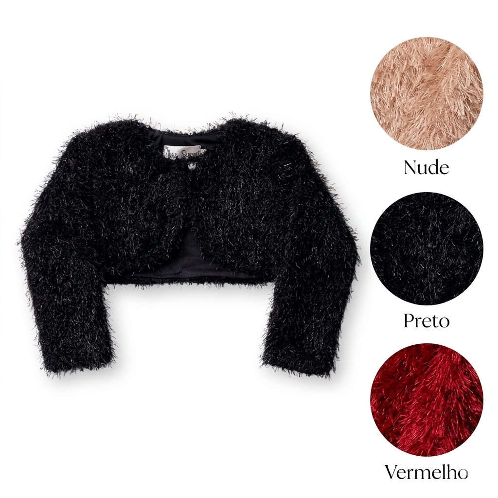 Bolero Infantil Menina Festa Pelo Brilho Luxo Forrado Inverno