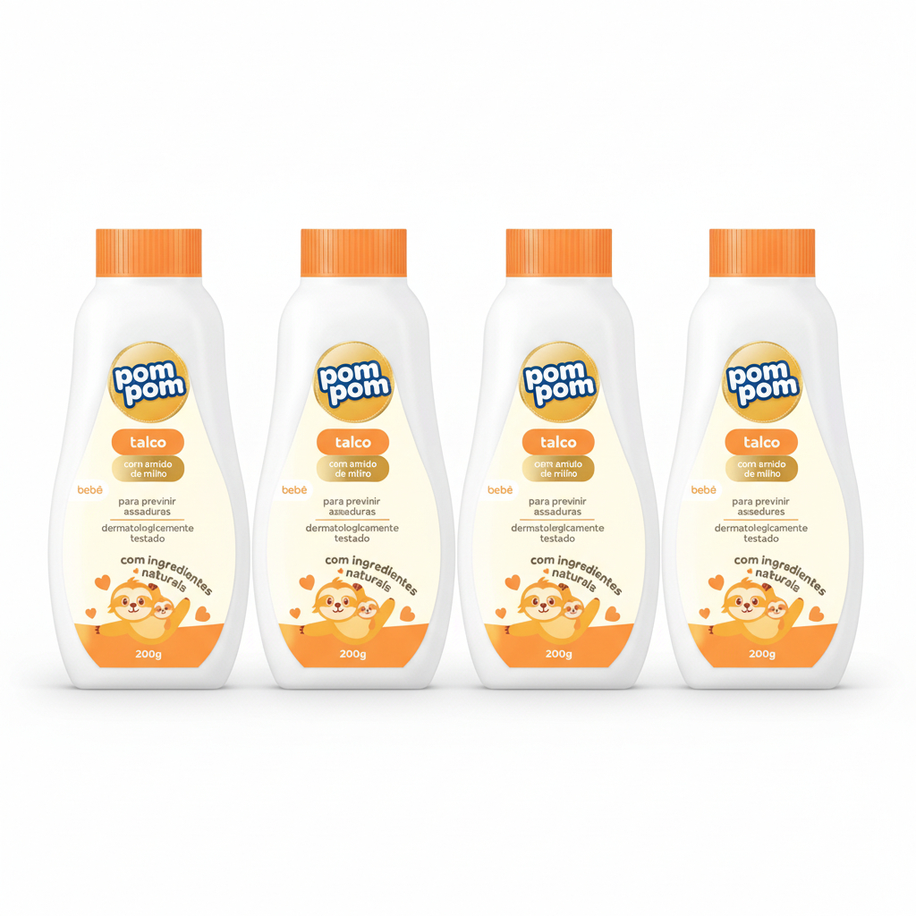 4x Talco Infantil Pom Pom 200g