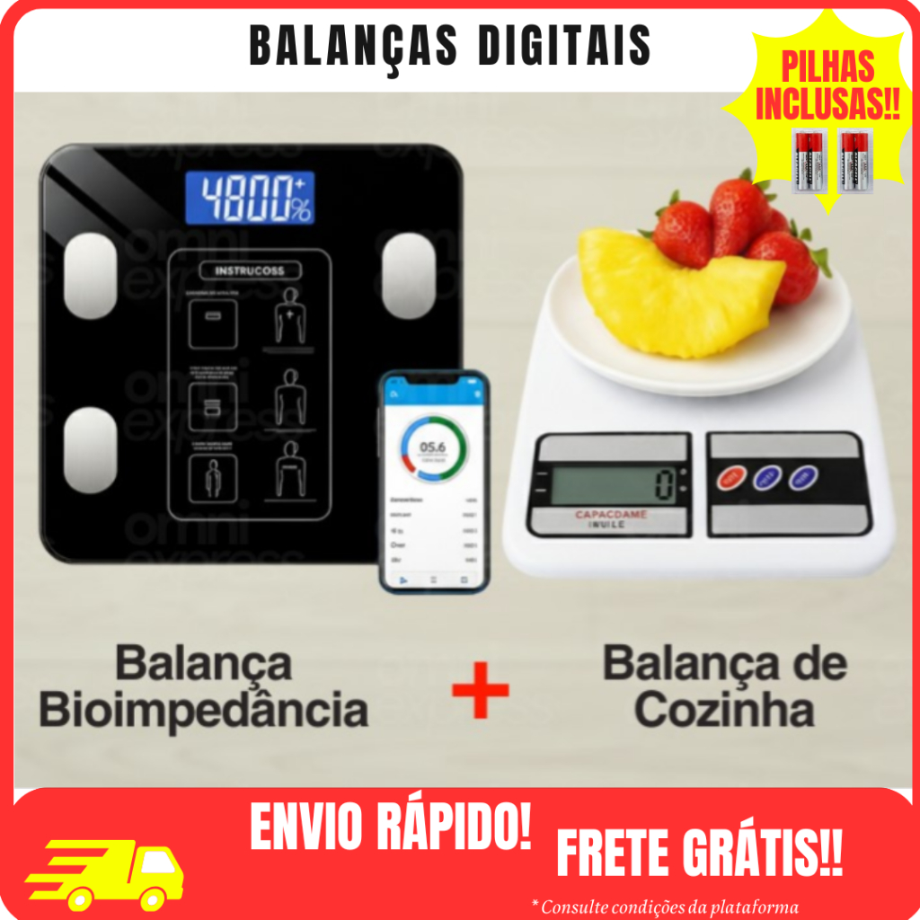 Balanças Digital Cozinha e Bioimpedância Dieta Nutrição Fitness Pilhas Inclusas APP Inteligente