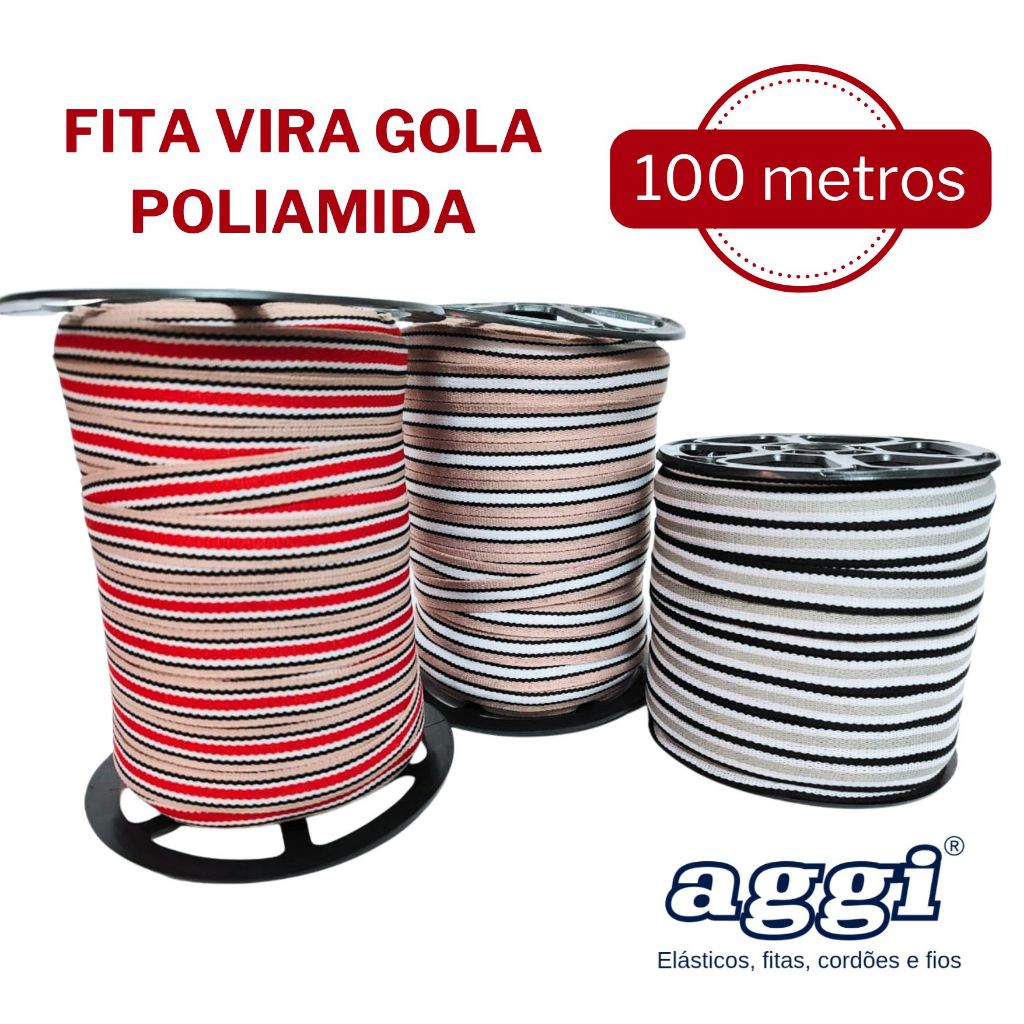Fita Cobre Vira Gola de Poliamida Personalizada para Camisa Masculina Infantil AGGI - 10 e 12 mm