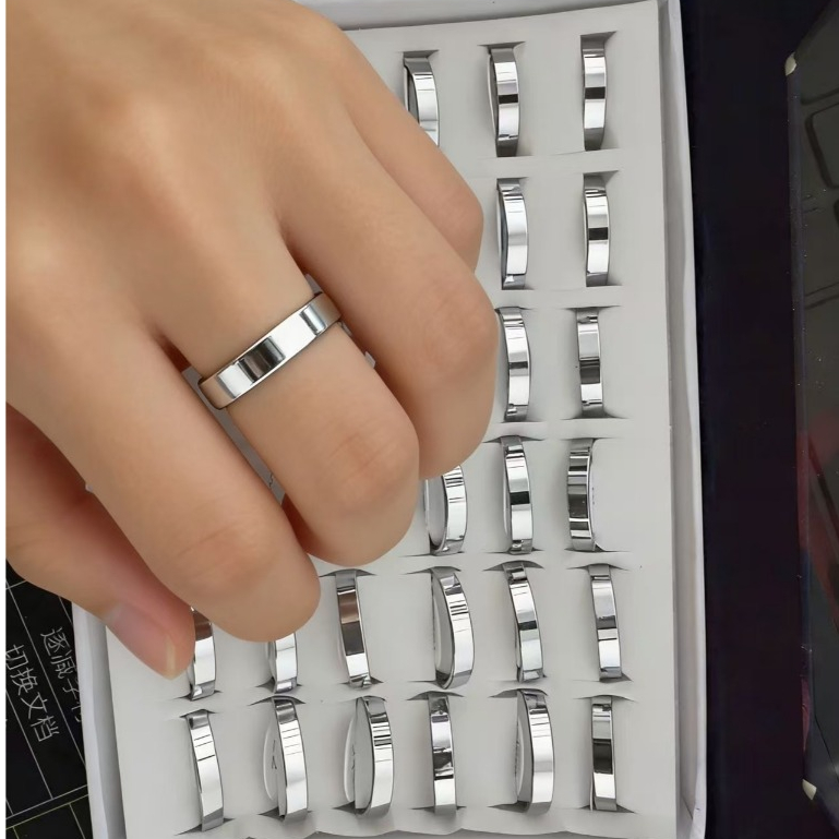 Kit C/36 Aliança 4mm Prata Aço Inoxidável Caixa Atacado em Oferta na Shopee