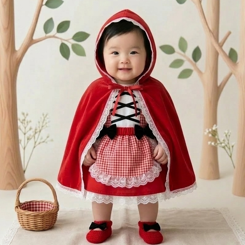 Jardineira Saia Infantil Bebê Chapeúzinho Vermelho Com Capuz Fofo Festa Temático Mesversário Fotos