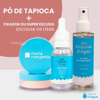 Monte o Kit | Pó de Tapioca + Fixador de Maquiagem ou Super Escudo Maria Margarida Spray para Pele Blindada Hidratante em Oferta na Shopee