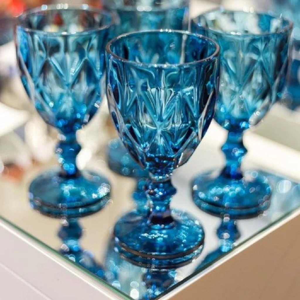 Tacas vidro azul jogo elegante servir bebidas recipiente mesa posta presente de achadinhos