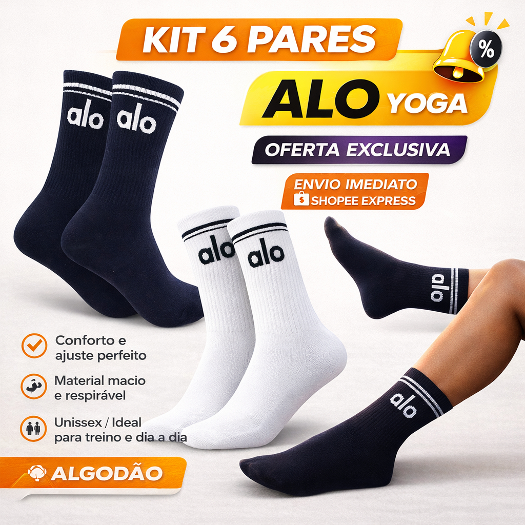 KIT 6 PARES MEIAS ESPORTIVAS CANO ALTO AL0 YOGA TOP ACADEMIA TREINO CASUAL MASCULINAS E FEMININAS