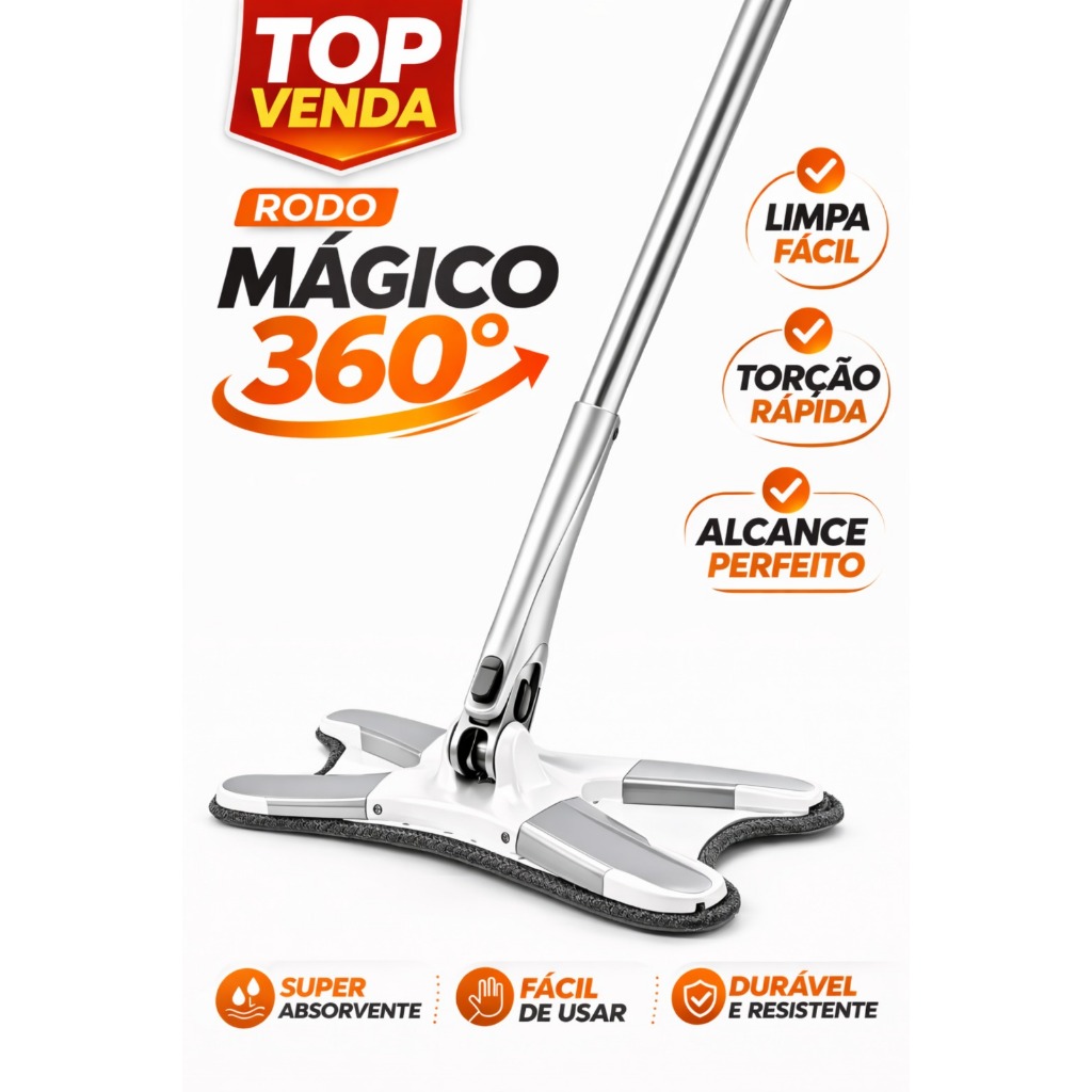 Rodo Mop 360Twist X Mop Giratório Lava e Seca Esfregão Microfibra Multiuso Limpeza Piso Profissional
