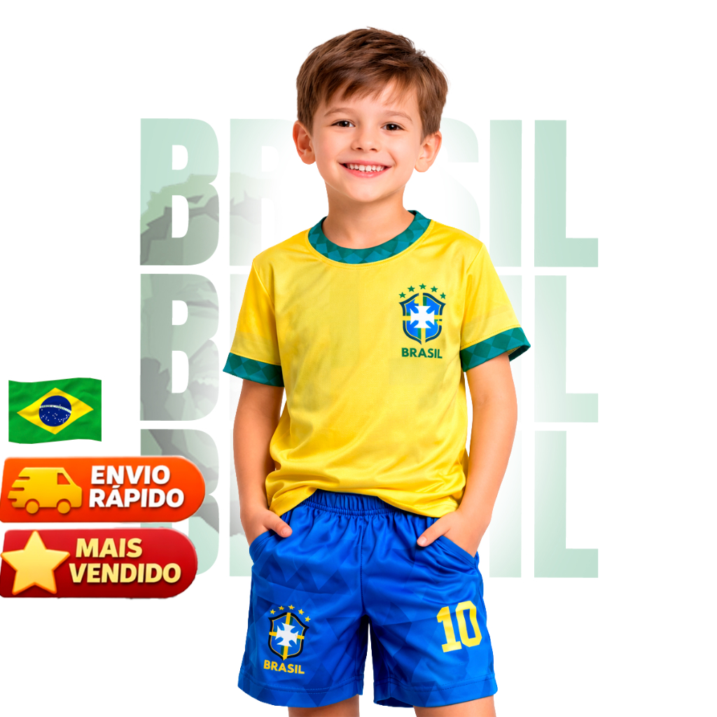 Conjunto Infantil do Brasil para Menino 1 a 8 anos Envio Imediato Copa 2026
