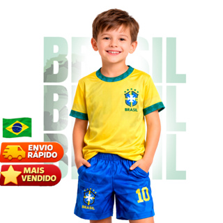 Conjunto Infantil do Brasil para Menino 1 a 8 anos Envio Imediato Copa 2026 em Oferta na Shopee