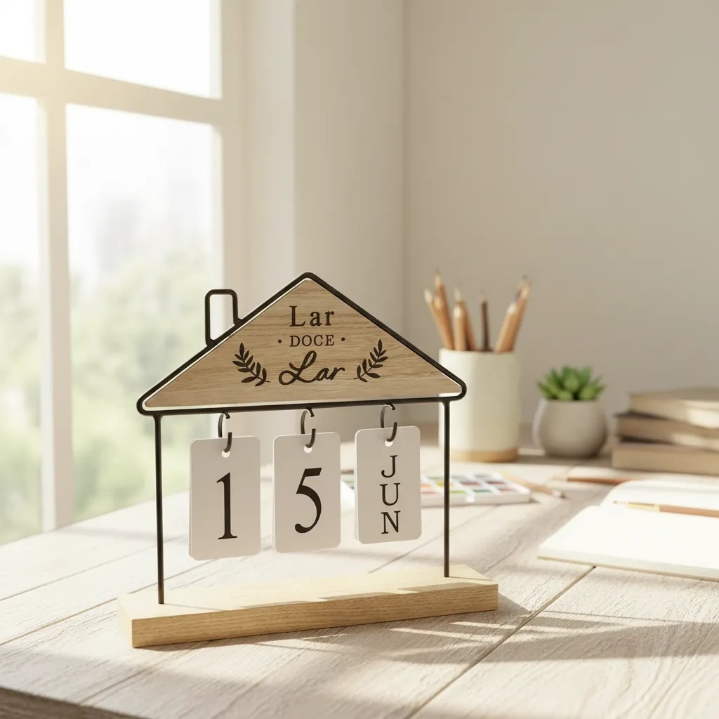 Calendário De Mesa Casinha Lar Doce Lar De Metal Permanente