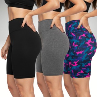 Kit C/3 Bermuda Feminino Shorts Suplex Academia Cos Alto Ciclista costura reforçada em Oferta na Shopee