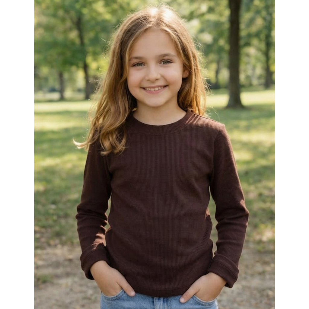 Camiseta Manga Longa Menina Infantil Básica Peluciada Grossa Inverno Quentinha Confortável