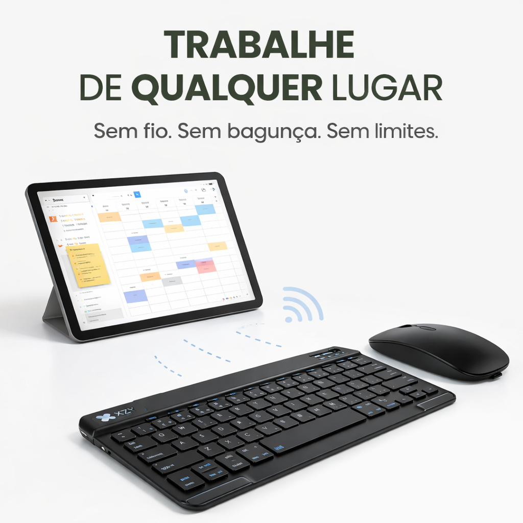 Teclado e Mouse Sem Fio Bluetooth Recarregável Ultrafino Para iPad Tablet Celular Smart TV
