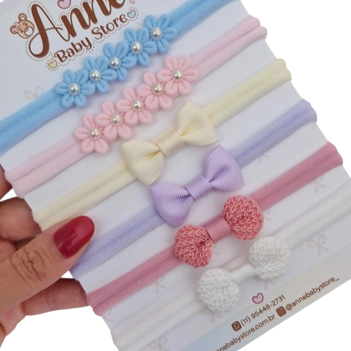 Kit com 6 faixinhas de cabelo para recém nascido lacinhos maternidade menina laços para bebê rn.