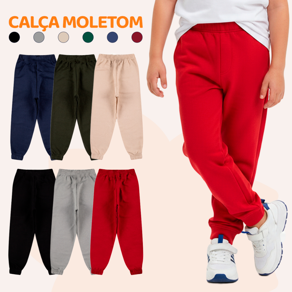 Kit 4 Calça Moletom Infantil Menino Peluciada Masculina Bebe Masculino Inverno Frio com Punho em Ribana