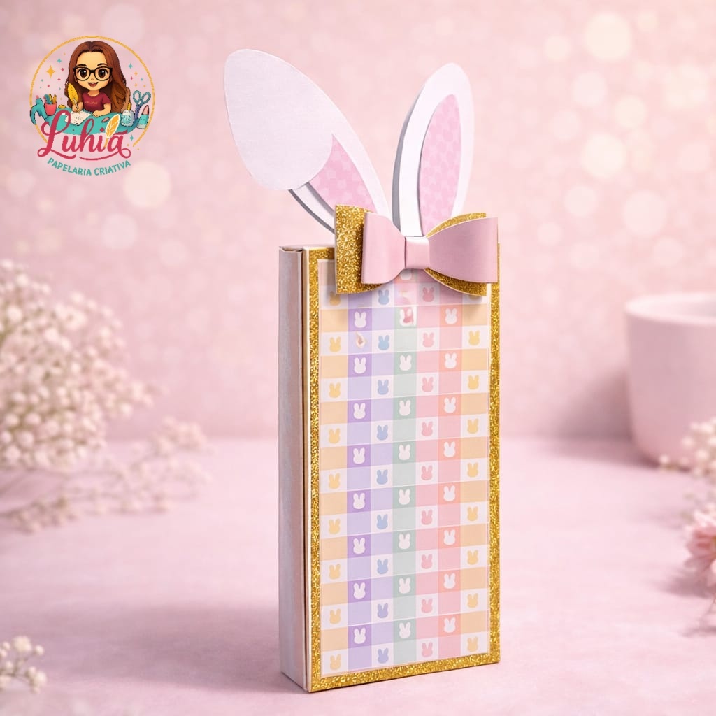 Porta Barra de Chocolate Páscoa Personalizado Coelhinho | Caixa Presente Lembrancinha Infantil Rosa Azul