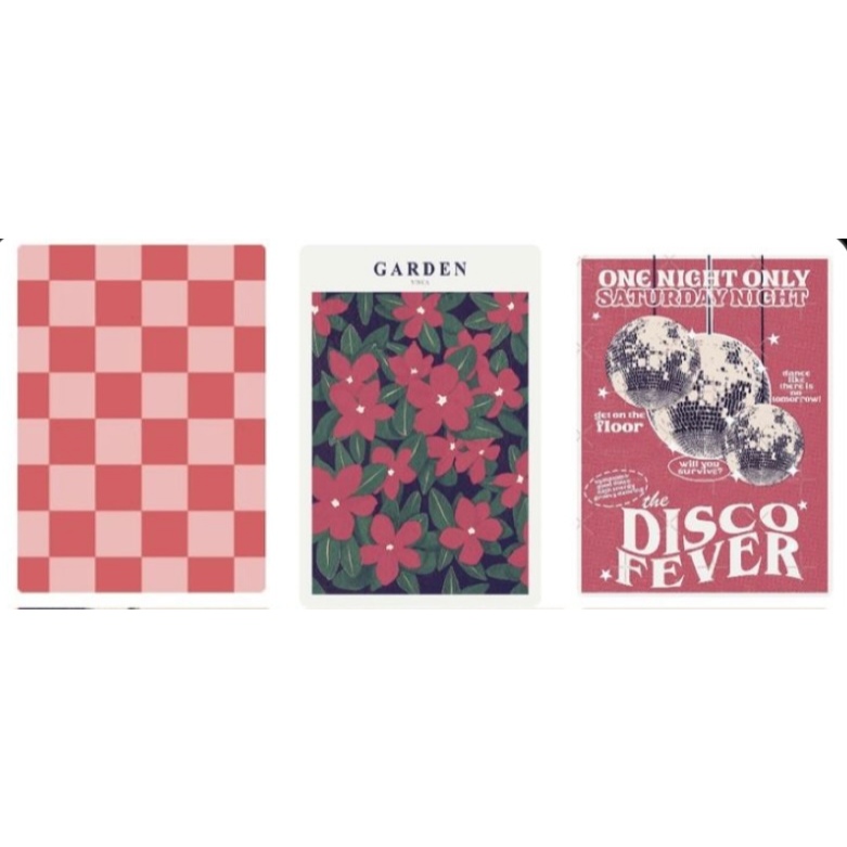 Quadros Decorativos Retro Vintage Disco Fever Garden Xadrez Rosa e Vermelho (3 peças)