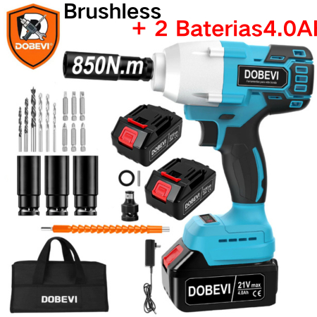 Chave de Impacto Profissional 850Nm Brushless 21V + 2 Baterias 4.0Ah Kit Completo Dobevi em Oferta na Shopee