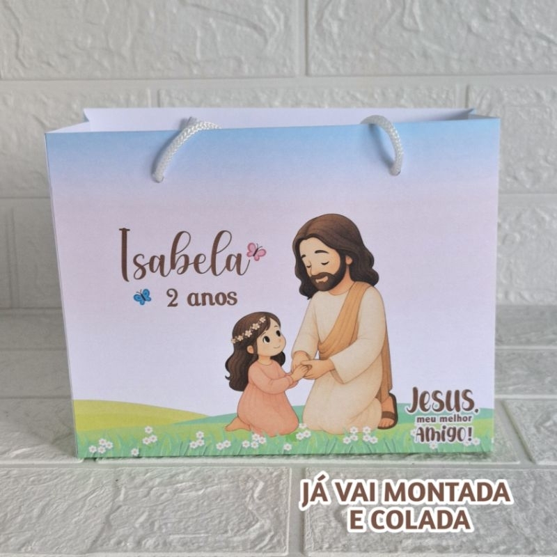 Sacolinha Personalizada Jesus Meu Melhor Amigo Menina ( já vai montada) Lembrancinha |Aniversário |Festa Infantil