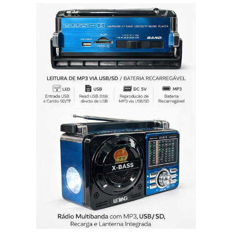 Rádio Portátil Retrô Lelong LE-616 Som Alto e Qualidade
