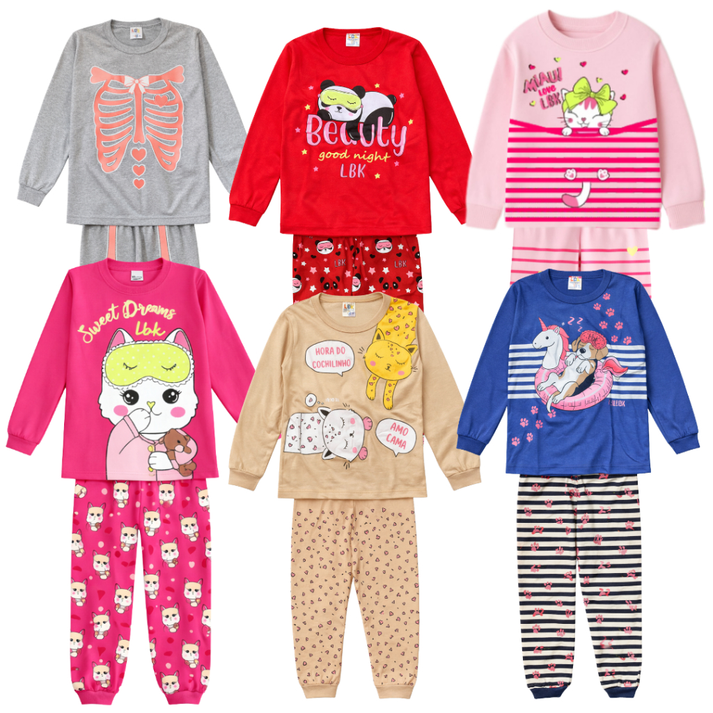 kit sortido 2 Pijama Bebê menina 100% algodão manga longa meia estação manga longa 2 conjuntos frio