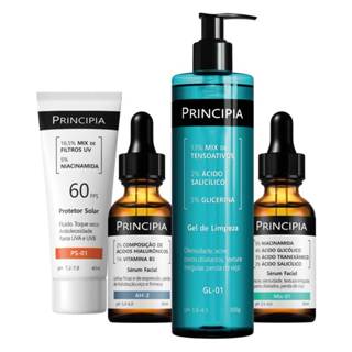 Principia Kit Anti-Acne Essencial c/ Gel de Limpeza GL-01 + Sérum Mix-01 + Sérum AH-2 + Protetor Solar PS-01 FPS 60 em Oferta na Shopee