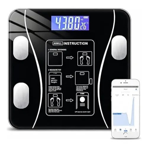 Balança Digital De Bioimpedância Bluetooth Com App 180kg Sortido 3v