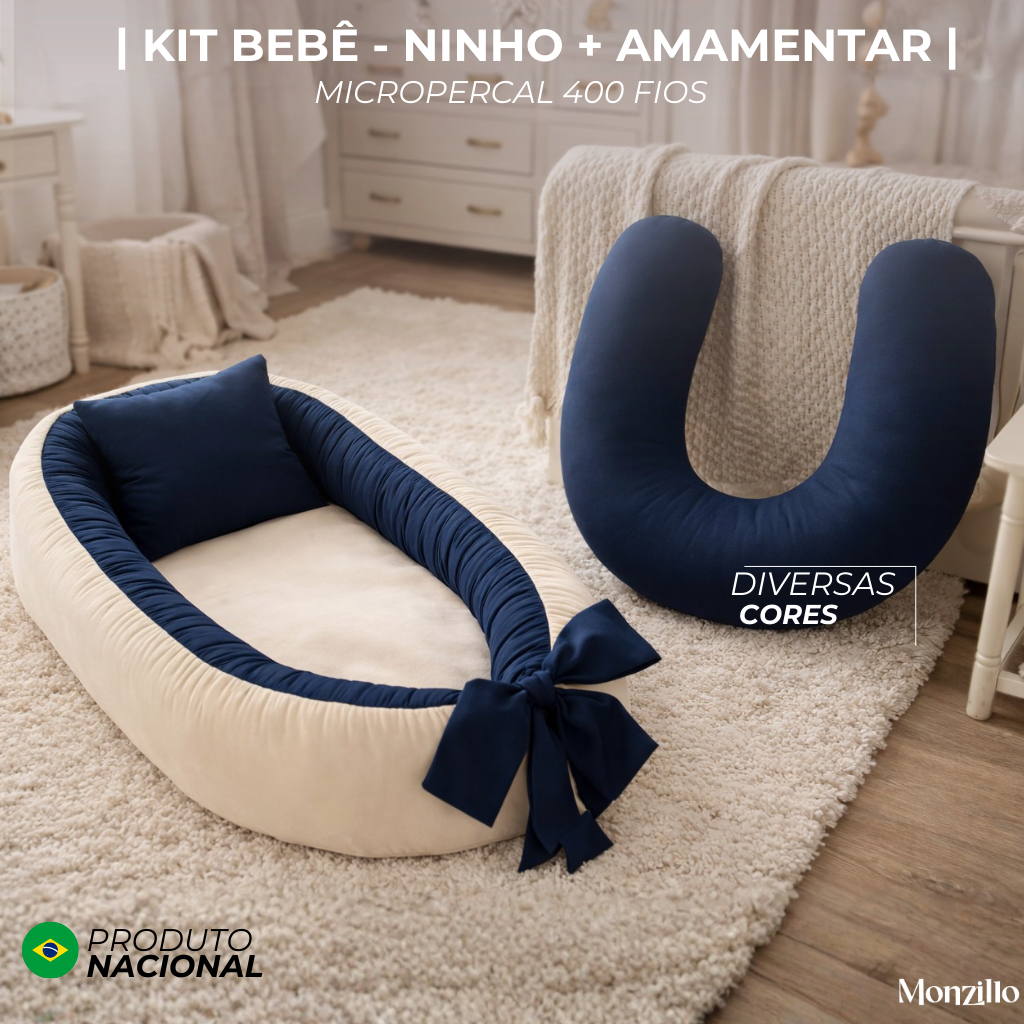 KIT BEBÊ  | NINHO REDUTOR DE BERÇO |  ALMOFADA AMAMENTAÇÃO | 400 FIOS |  CORES LISAS | em Oferta na Shopee