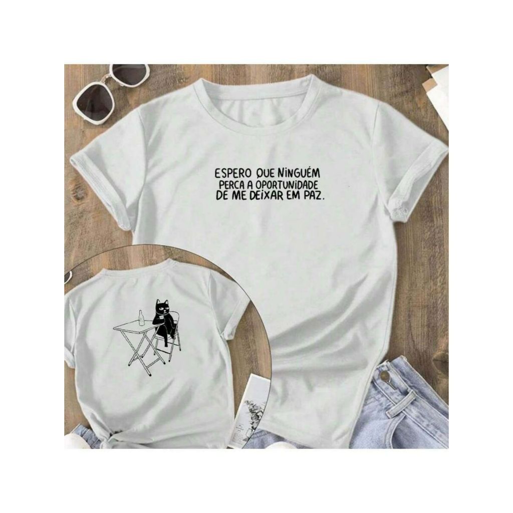 Camiseta Femininas Estampado Oportunidade De Me Deixar Em Paz 100% Algodão Frases Engraçadas Mais Barato