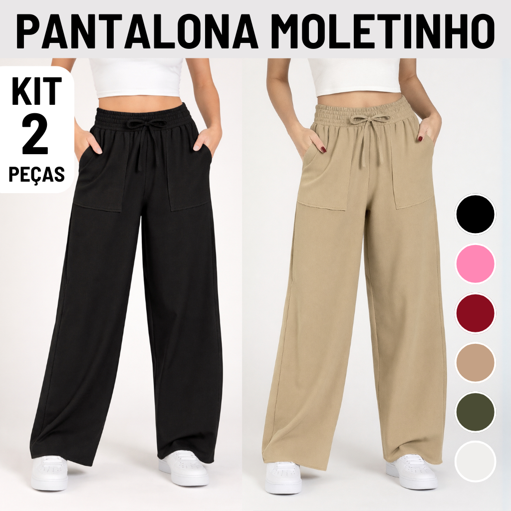 kit 2 Calças Pantalonas Moletinho Feminina