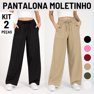 kit 2 Calças Pantalonas Moletinho Feminina em Oferta na Shopee