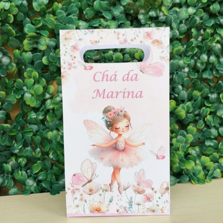 Sacolinha Personalizada Bailarina Borboleta - Sacolinha para festa pegue e monte - chá de bebê