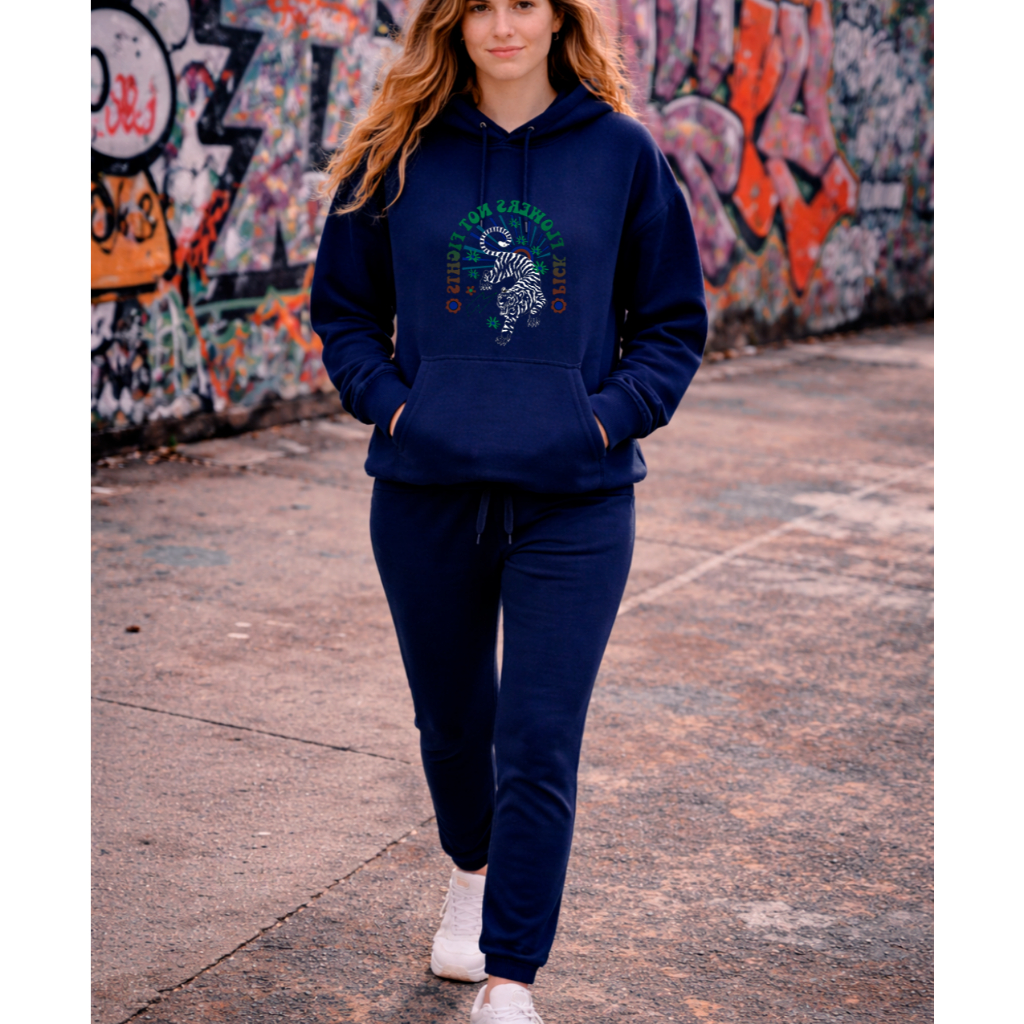 Conjunto Feminino Moletom Estampa Tigre Com Escritas Coloridas 100% Algodão Agasalho Reforçado