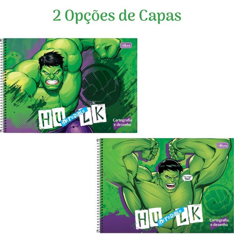 Caderno Espiral Capa Dura Cartografia e Desenho Hulk 80 Folhas 358576 TILIBRA